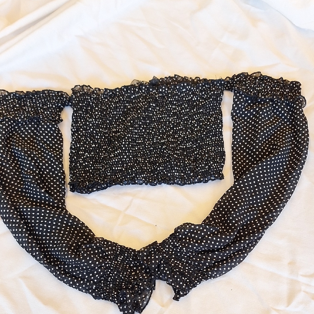 Rehab Black with White Polka Dot Smocked Crop Top